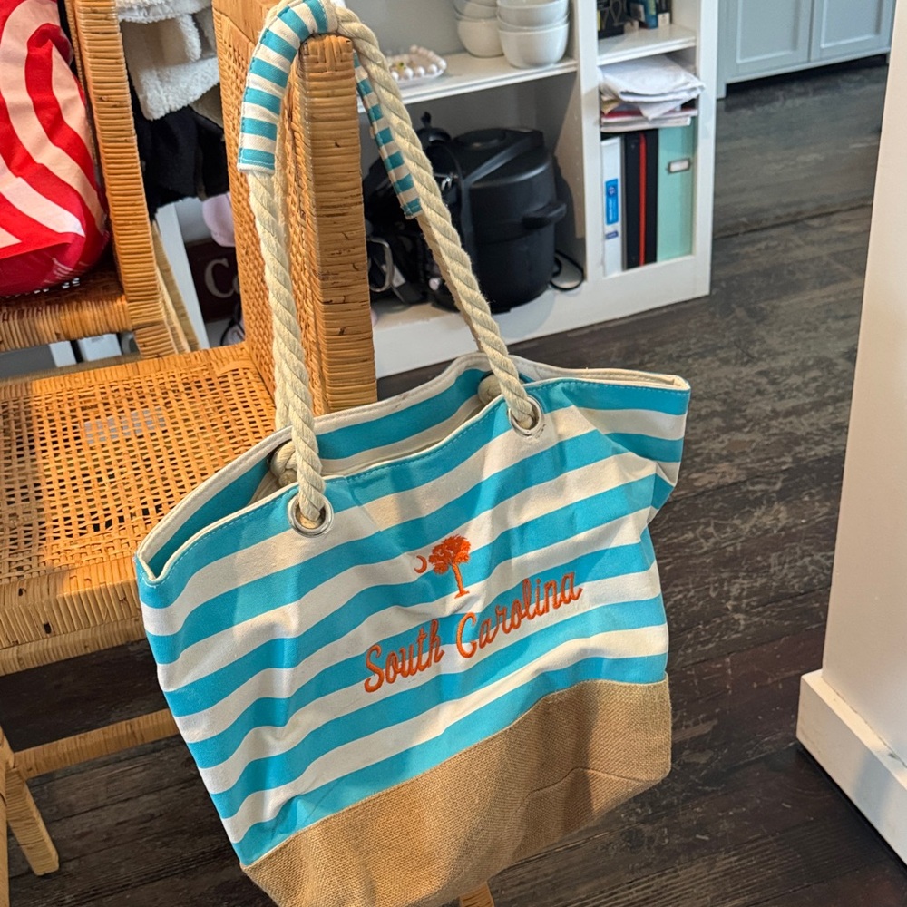 Large Striped Blue and white South Carolina Beach Bag